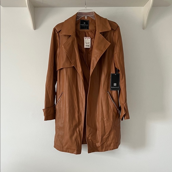 Bagatelle Caramel Faux Leather Trench Coat - Picture 1 of 7